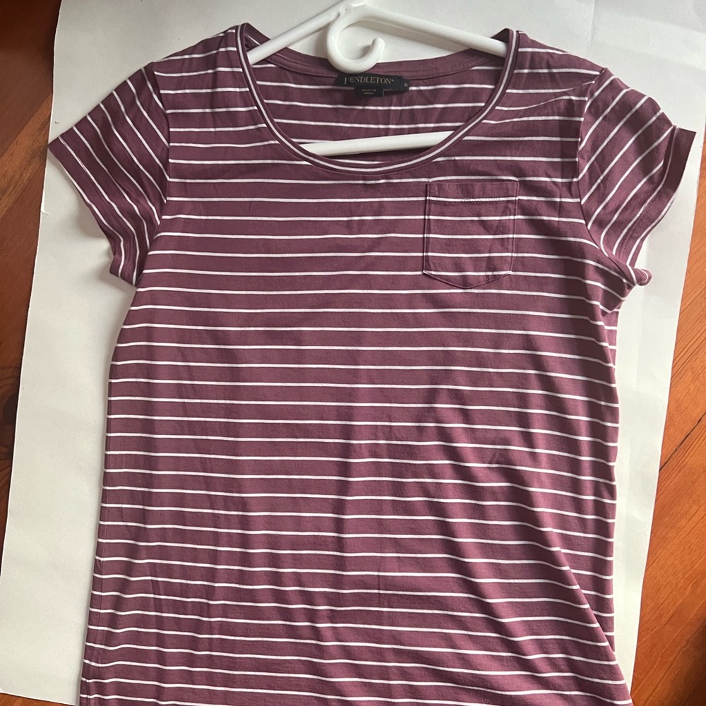 Pendleton Women's Short Sleeve Striped Top - Purple and White